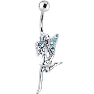  Aqua Gem Sterling Silver Dancing Fairy Belly Ring Jewelry