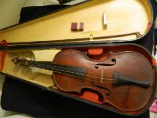 Antique French Violin w/Harp D. Salzar W/Locking Wood Case  