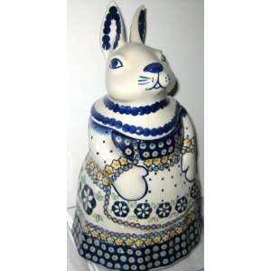 Polish Pottery Mama Bunny Rabbit Cookie Jar Canister Signature Limited 