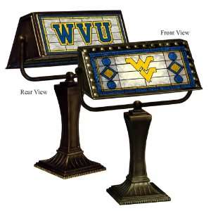 West Virginia Mountaineers Memory Company Team Art Glass Bankers Lamp 