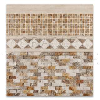 Mixed Travertine 1 X 2 Split Faced Brick Mosaic Tile  