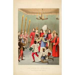  1858 Lithograph Medieval Lady Tournament Prize Costume 