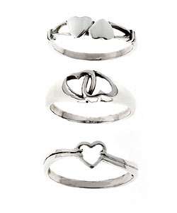 Sterling Silver Heart Three ring Set  