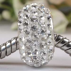 White Swarovski Crystal Sterling Silver Charm Bead  