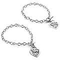 Stainless Steel Engraved Heart Charm Toggle Bracelet
