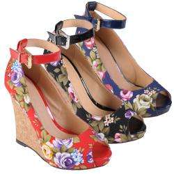   Jeans Co Womens Melt 38 Peep Toe Ankle Strap Wedge  