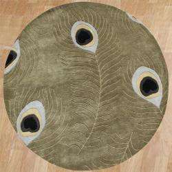    tufted Sage Green Peacock Wool Area Rug (6 Round)  
