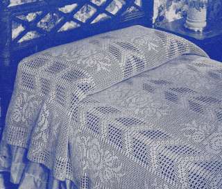 Vintage Crochet Pattern Bedspread Arrow Rose Filet  