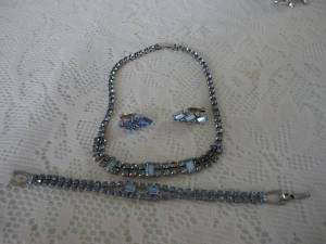Vintage Weiss Blue La Rel Earrings Necklace Bracelet  
