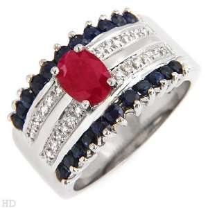    Ladies Right Hand Ruby & Sapphire Gemstone & Diamond Ring Jewelry