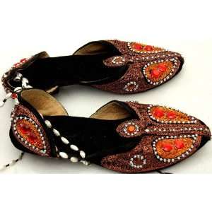  Black Sandals with Beadwork   Pure Camel Leather 