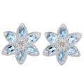 Sterling Silver Oval cut Blue Topaz and Diamond Accent Flower Earrings