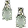 10k Yellow Gold and Silver Green Amethyst Earrings