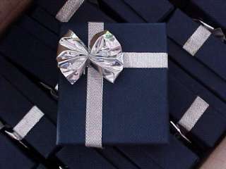  qty 12) Blue Linen & Silver Metallic Bow Tie Earring GIFT BOXES  