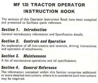 MASSEY FERGUSON 135 TRACTOR OPERATORS MANUAL PART LIST  