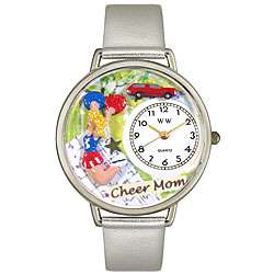 Whimsical Womens Cheer Mom Theme Silver Leather Watch   