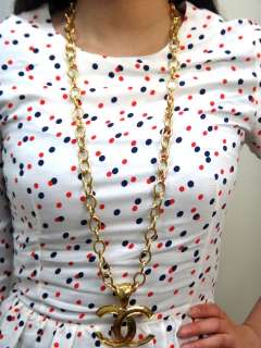 Vintage CHANEL XL JUMBO Massive Pendant Top Long Chain Necklace Gold 