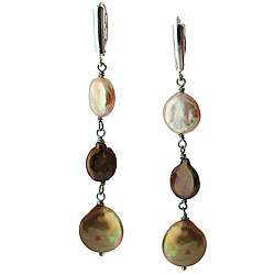 DaVonna Sterling Silver Freshwater Coin Pearl Drop Earrings (10 11 mm 