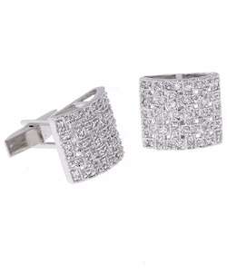   Rhodium plated Sterling Silver Woven CZ Cuff Links  