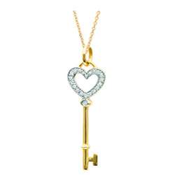   Silver and 14k Gold Diamond Heart Key Necklace  