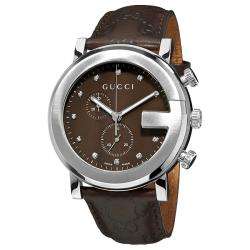 Gucci Mens G Chrono Leather Strap Chronograph Diamond Watch 