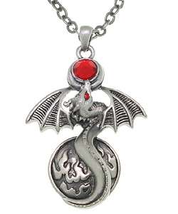 Fire Gem Dragon Pewter Necklace  