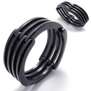 Mens Black Transformable Stainless Steel Ring US Size 7,8,9,10,11,12 