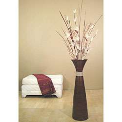 Brown 36 inch Plantation Floor Vase and Ivory Lilies  