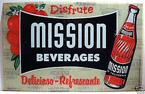 Mission Beverage Soda Pop Store Sticker Sign Old Stock  