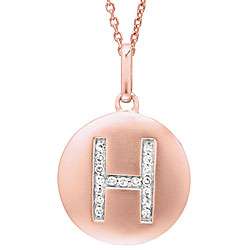14k Rose Gold Diamond Initial H Disc Necklace  