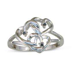Sterling Silver Black Diamond Accent Triple Heart Ring  