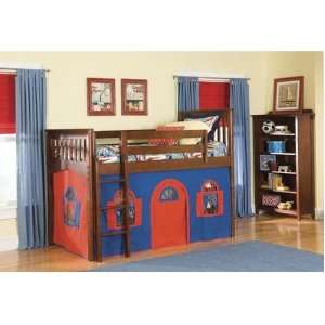    Low Loft Bed with Bottom Curtain and Slide