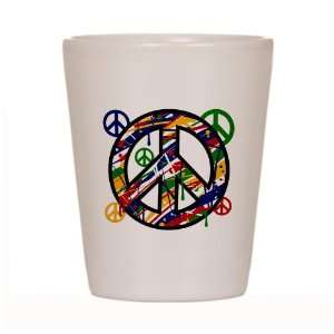  Shot Glass White of Peace Symbol Sign Dripping Paint 