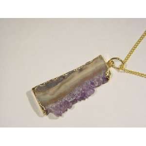   Amethyst Slice Pendant with Free 18 Gold Chain 