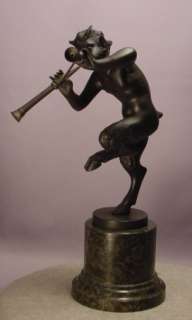 Antique Bronze Sculpture Pan Playing Pipes  