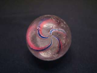 VINTAGE HAND MADE CAGED SWIRL 1 MARBLE PINK BLUE WHITE TOY LATTICINO 