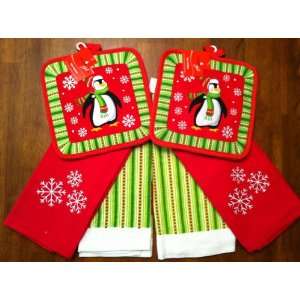   Kitchen Towels with Peinguin Pot Holders (Set of 6)