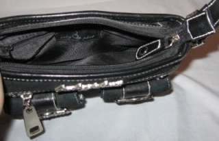 Baby Phat Small Handbag Hand Bag Purse Black Gray Leather Canvas 