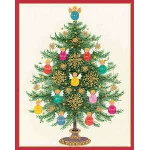 Caspari Holiday Boxed Note Cards, Tree with Angels Design, Includes 20 