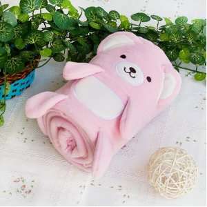  [Happy Bear   Pink] Embroidered Applique Coral Fleece Baby 