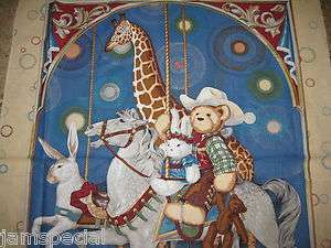 Carousel Nursery Horse Bear Bunny Giriaff Baby Quilt Panel Fabric One 
