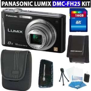  Panasonic Lumix DMC FH25 Digital Camera (Black) + 16GB 