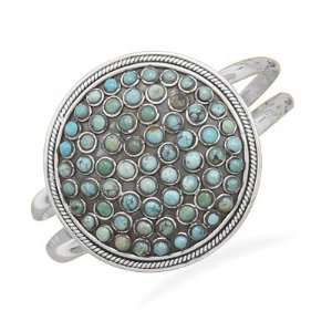Large Oxidized Round Turquoise Cuff Bracelet Oxidized Sterling Silver 