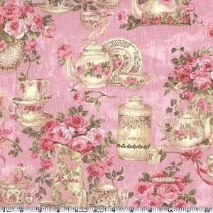  45 Wide Rose Garden Tea For Two Tea Party Pink Fabric By 