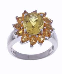 Sterling Silver Beryl Citrine Sunflower Ring  