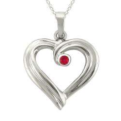   Gold Large Designer July Birthstone Created Ruby Ribbon Heart Necklace
