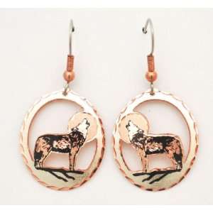 Copper & Silver Plated Earrings with Black Patina   Howling Wolf