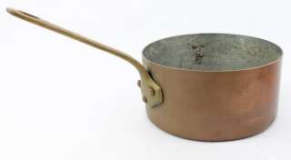 Crate & Barrel Tin Lined 2 mm Copper Sauce Pan w/ Brass Handle France 
