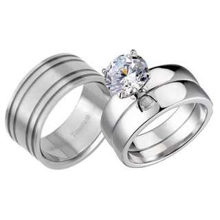 Pcs His Hers Titanium Sterling Silver Round Cubic Zirconia Wedding 