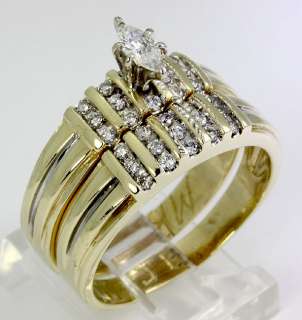 70CT MARQUISE DIAMOND 14K YELLOW GOLD ENGAGEMENT RING BAND SET 